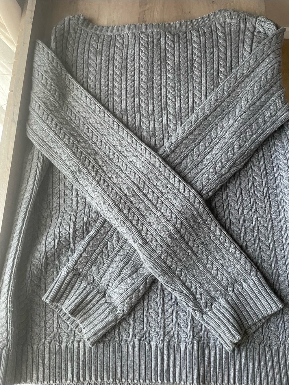 Vintage Ralph Lauren Gray Cotton Cable Knit Sweater Size Medium - Picture 4 of 12